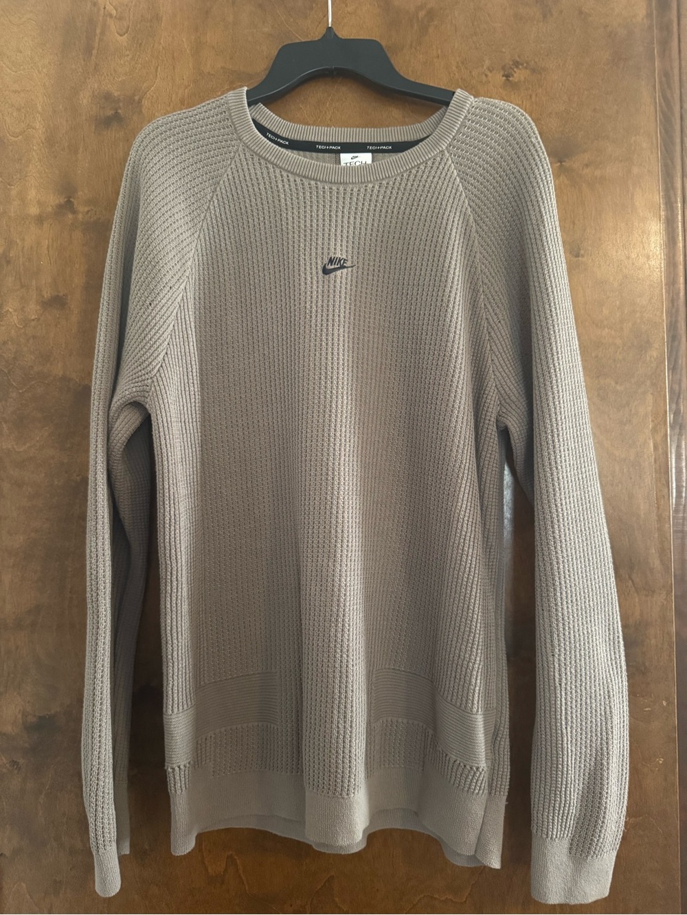 Nike Men’s Crewneck Waffle Knit Sweater in Taupe